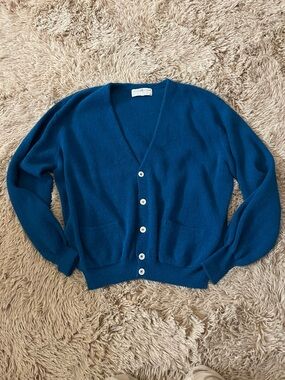 Vintage Peruvian Connection Alpaca Blue V-Neck Cardigan Mens XL